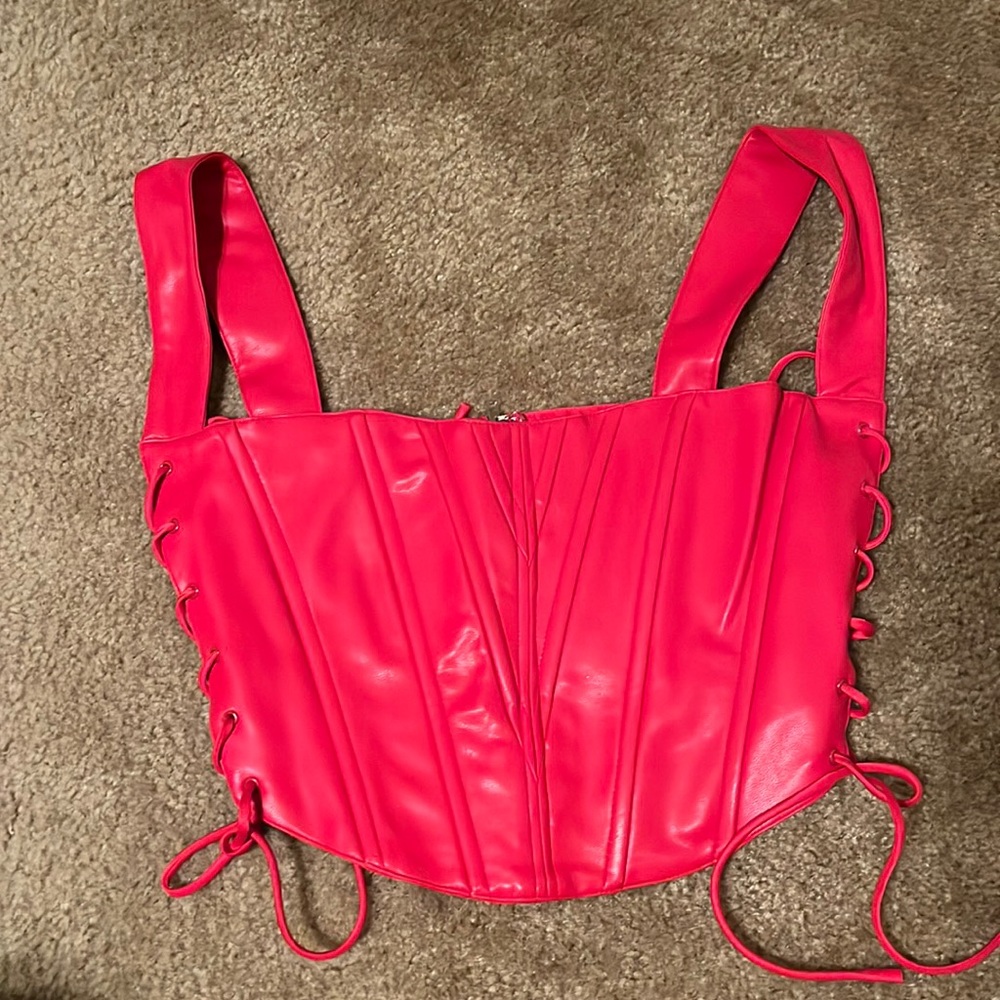 Red leather like corset style top